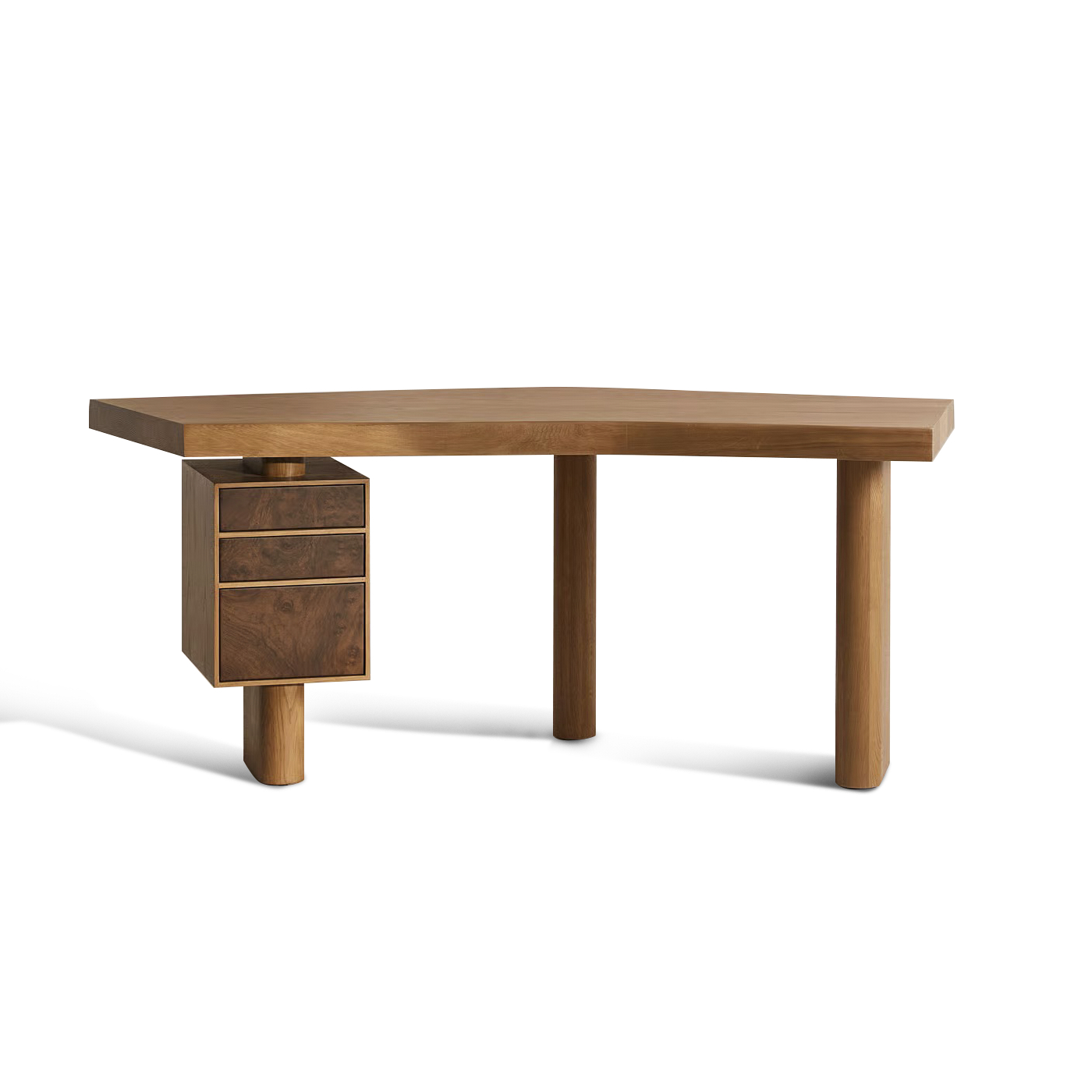 Bàn làm việc ARRANMORE mặt gỗ Sồi cạnh tự nhiên, hộc kéo veneer Burl Óc Chó