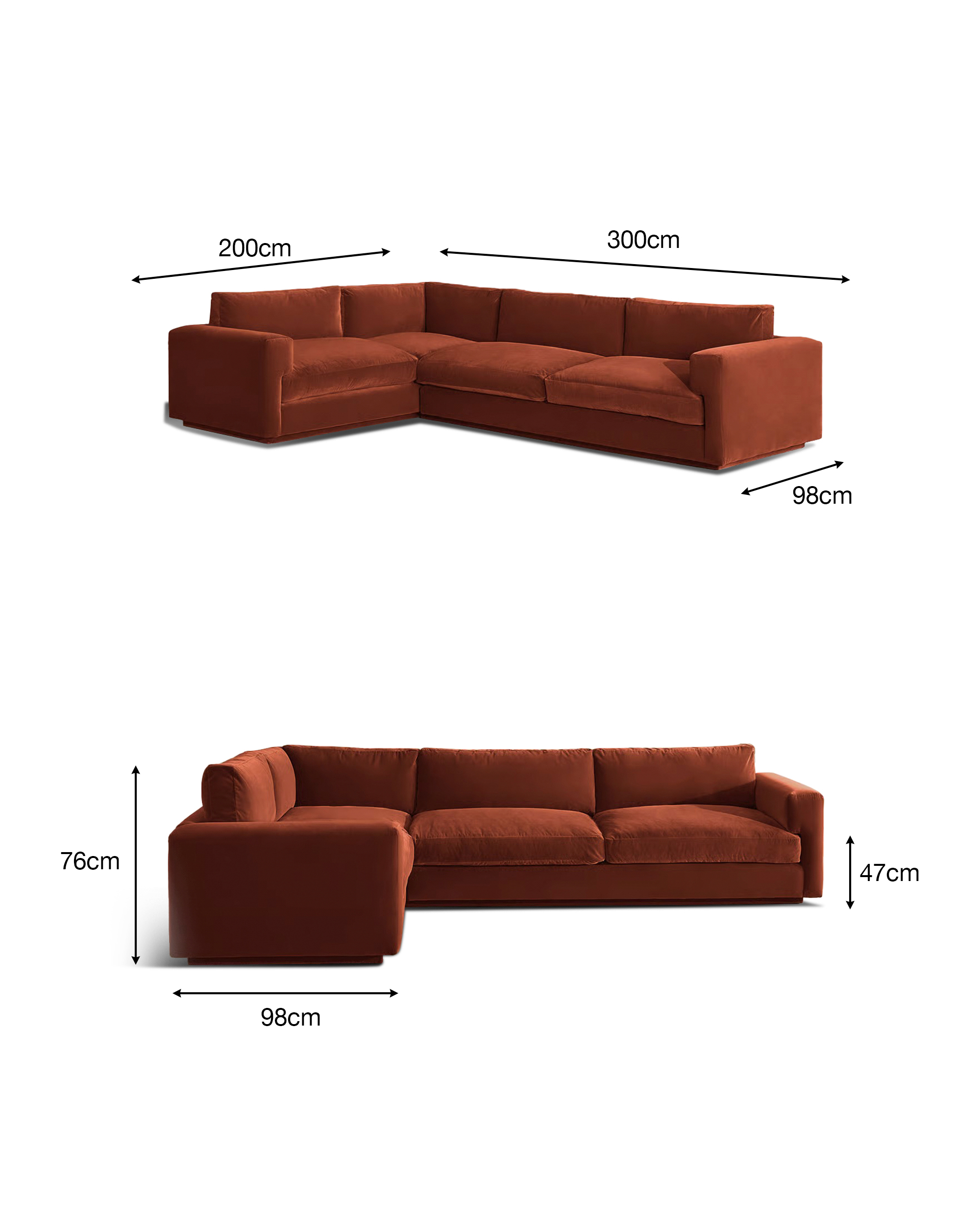 Sơ đồ kích thước Sofa góc MOSSLEY